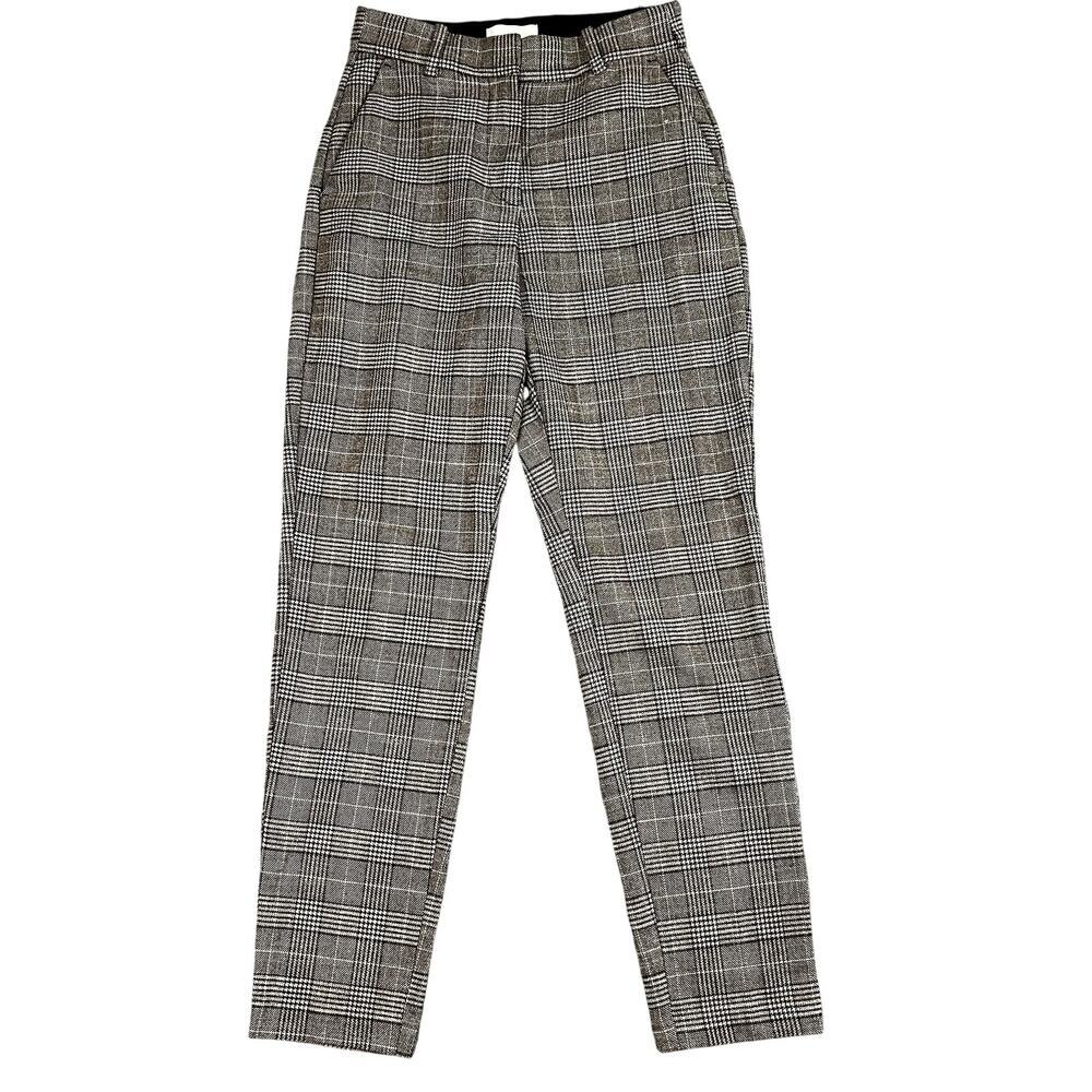 H&M Plaid Trouser Dress‎ Pants Womens 4 Grey Straight Leg Stretch Career